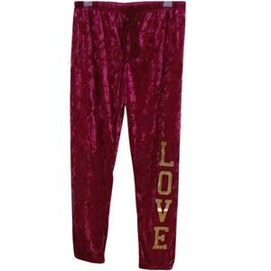 Bobbie Brooks Panné Stretch Velour joggers, merlot with gold‎ lame LOVE, …